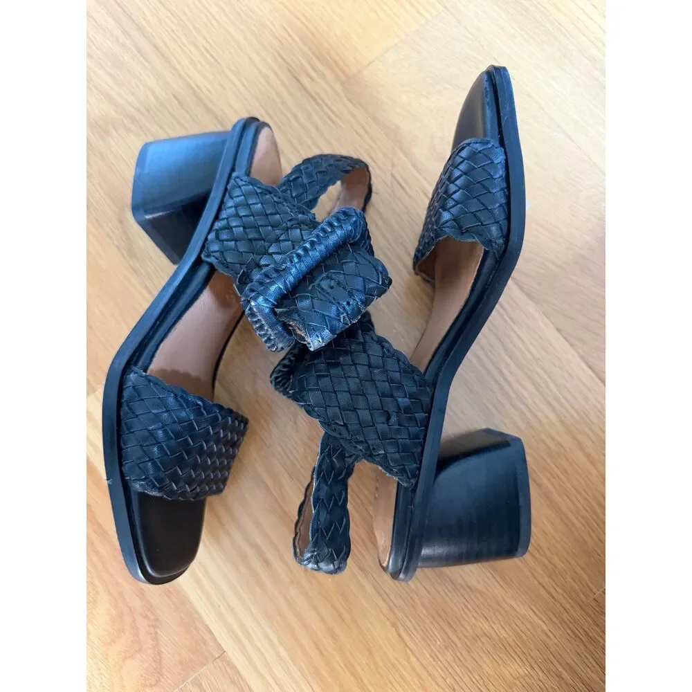 Gentle Souls Madylyn Woven Leather Block Heel Sandals Black Size 5 NWOB